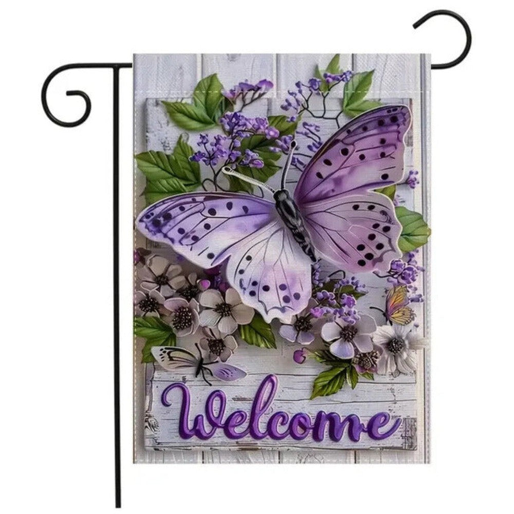 Purple Butterfly Welcome Burlap Garden Flag Double-Sided 12" x 18" NEW! Home & Garden:Yard, Garden & Outdoor Living:Décor:Flags Style Your Walls
